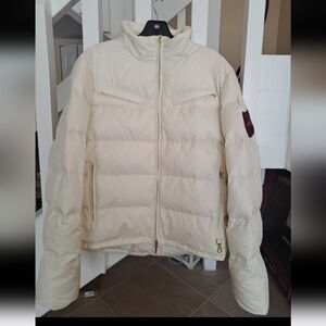Women Ralph Lauren Active Gorgeous Down Puffer Jacket  multi pocket Cream XL EUC